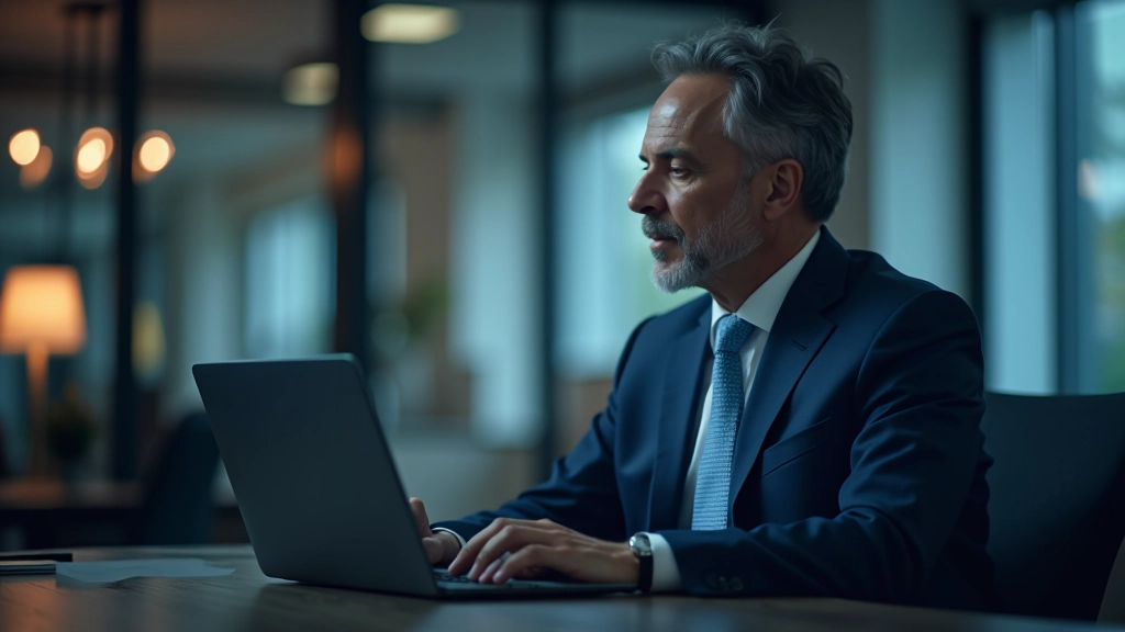 Professional analyzing financial data on modern laptop displaying charts and fiscal metrics